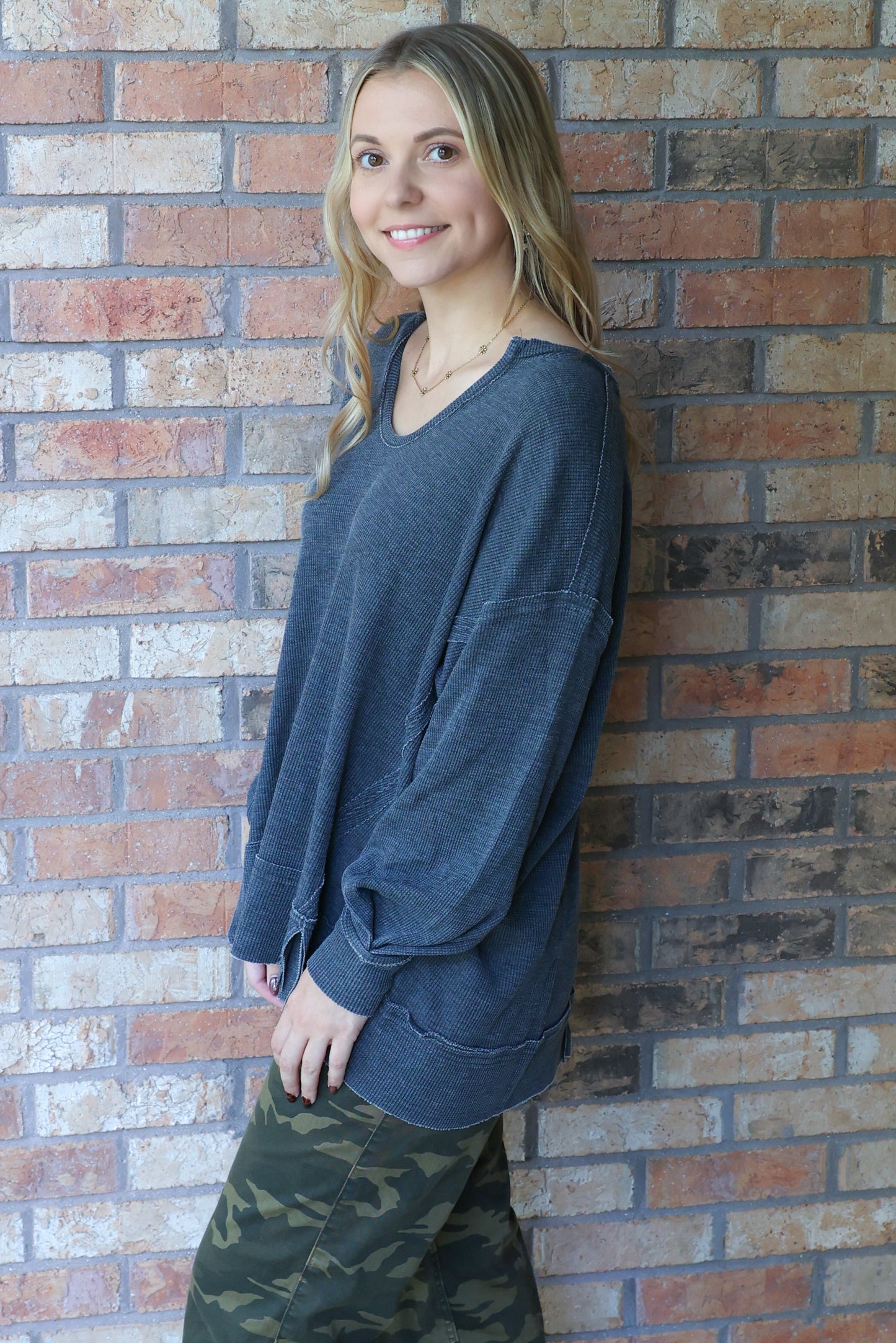 Comfort is Key Cotton Blend Waffle Knit Oversized Top, Black
