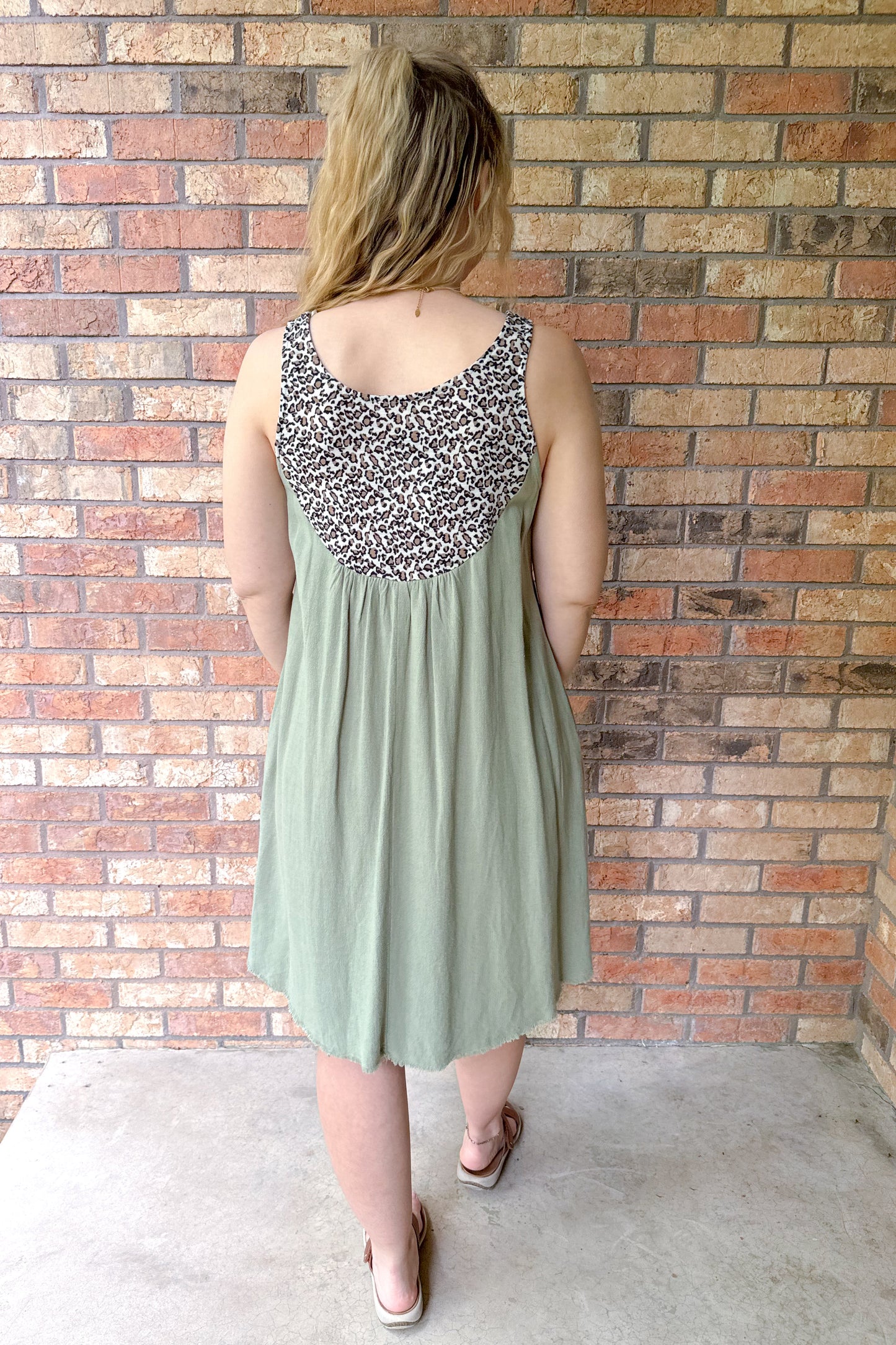Be Fearless Leopard Print Dress, Sage