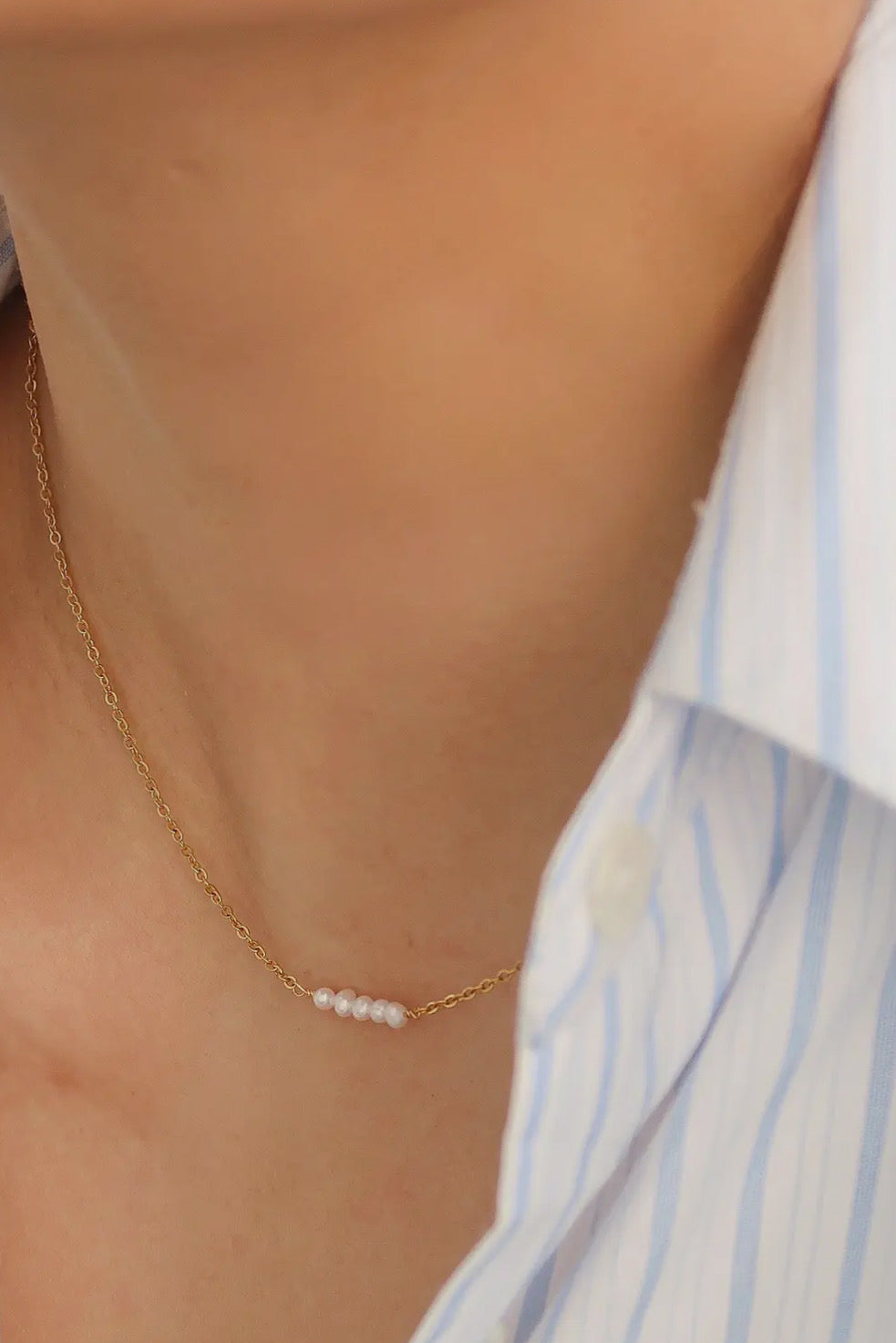 Lauren Petite Single Pearl Choker 18K Gold Plated Stainless Steel  Necklace, Gold