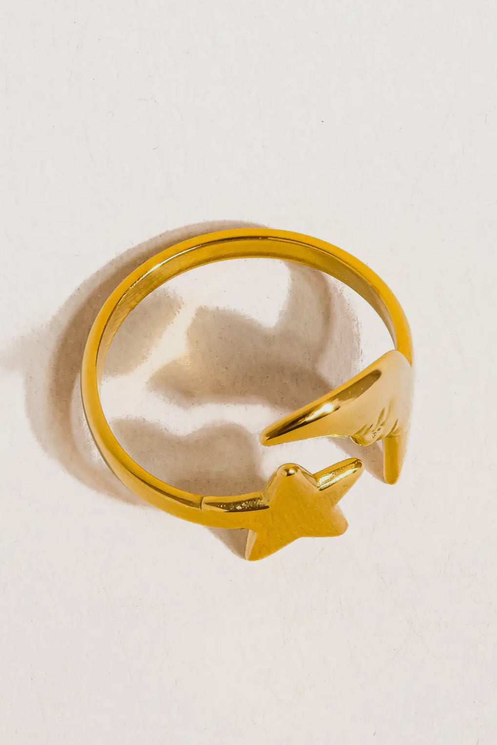 Star and Moon 18K Gold Plated Stainless Steel Ring, Gold