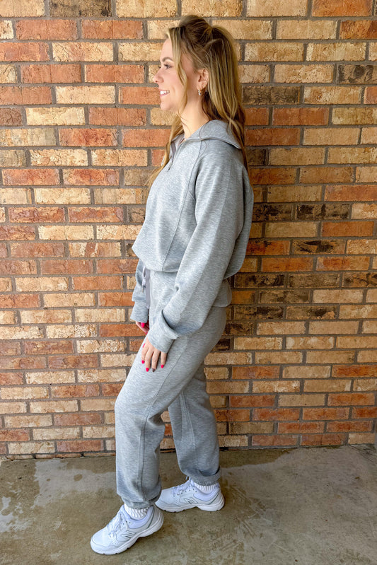 New Horizons Quarter Zip Pullover and Jogger Modal Travel Set, Heather Grey