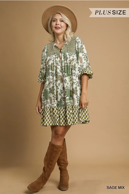 Full Potential Smocked Curvy Dress, Sage