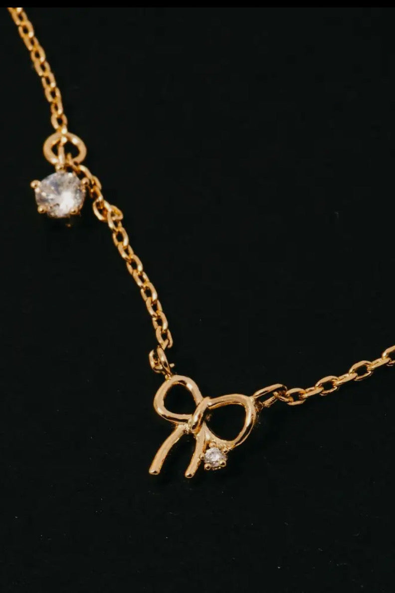 Gold Dipped Bow Charm Chain Necklace, Gold