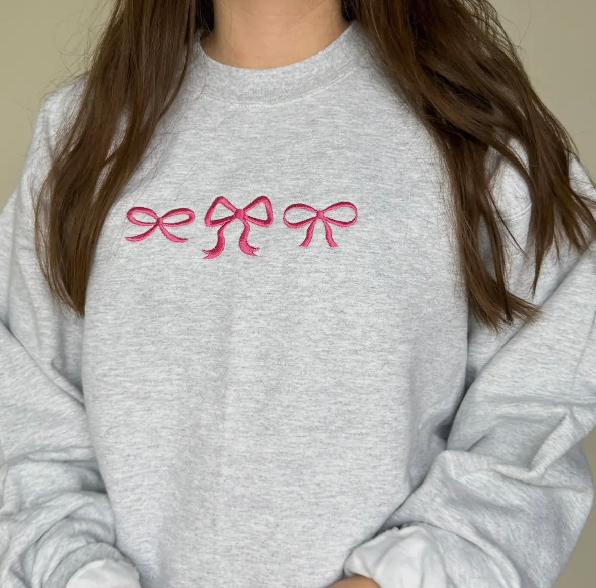 Pink Bow Embroidered Crewneck
