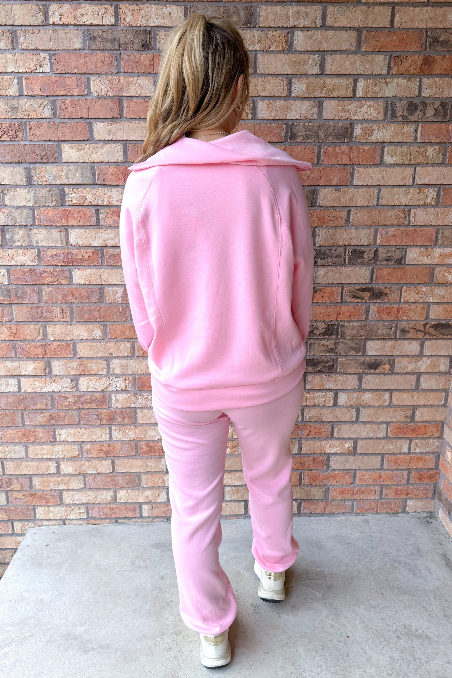 New Horizons Quarter Zip Pullover and Jogger Modal Travel Set, Blush Pink