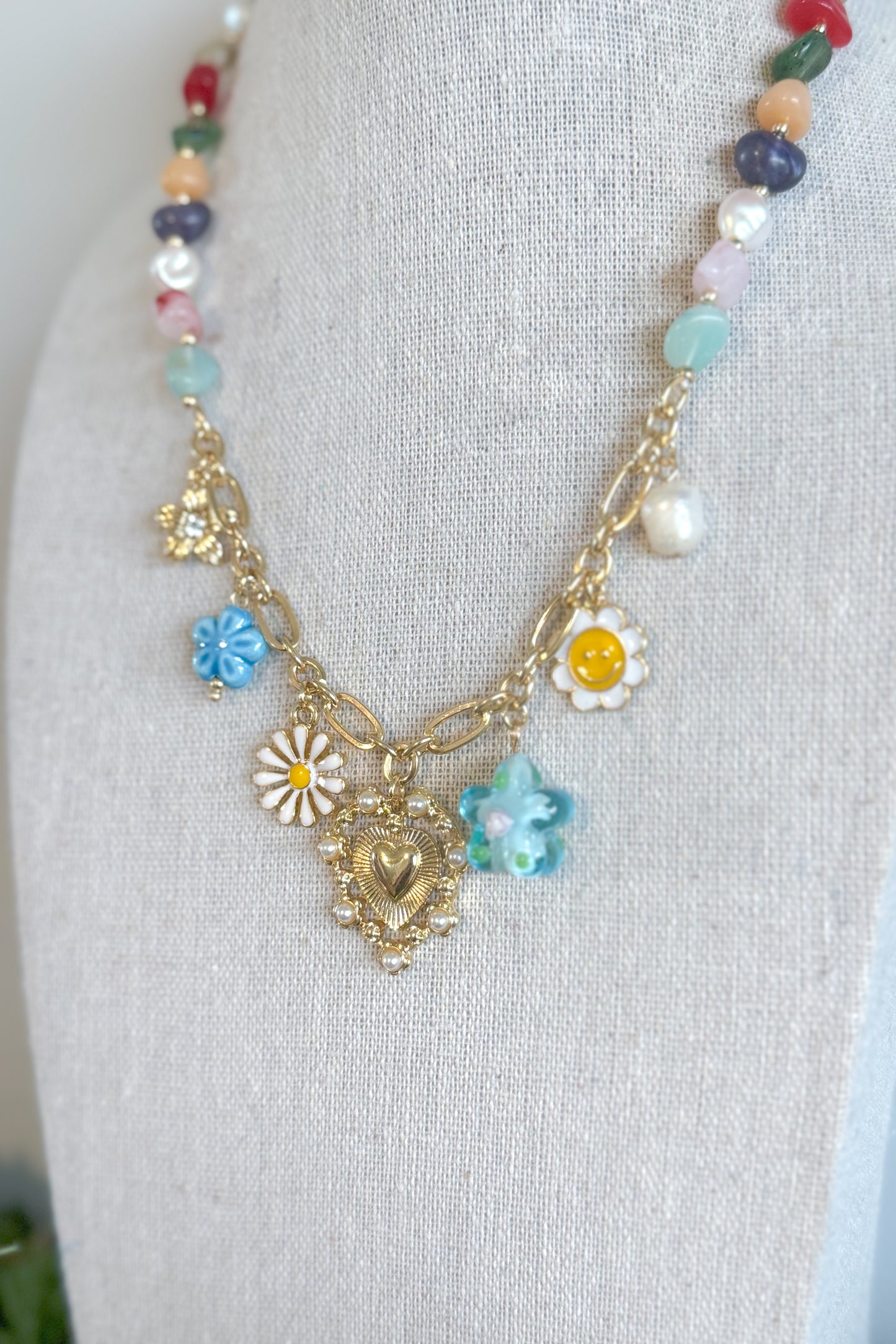 Daisy Mae Beaded Charm Necklace, Gold