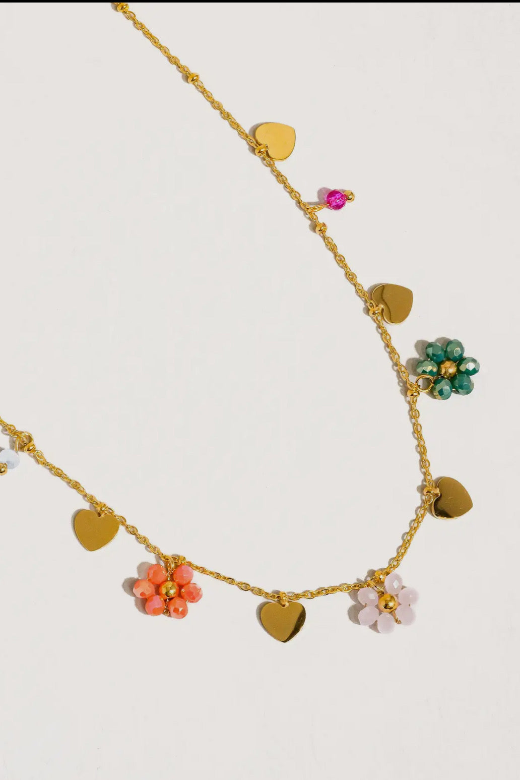 Hello Miss Flower & Hearts 18K Gold Plated Stainless Steel Necklace, Gold