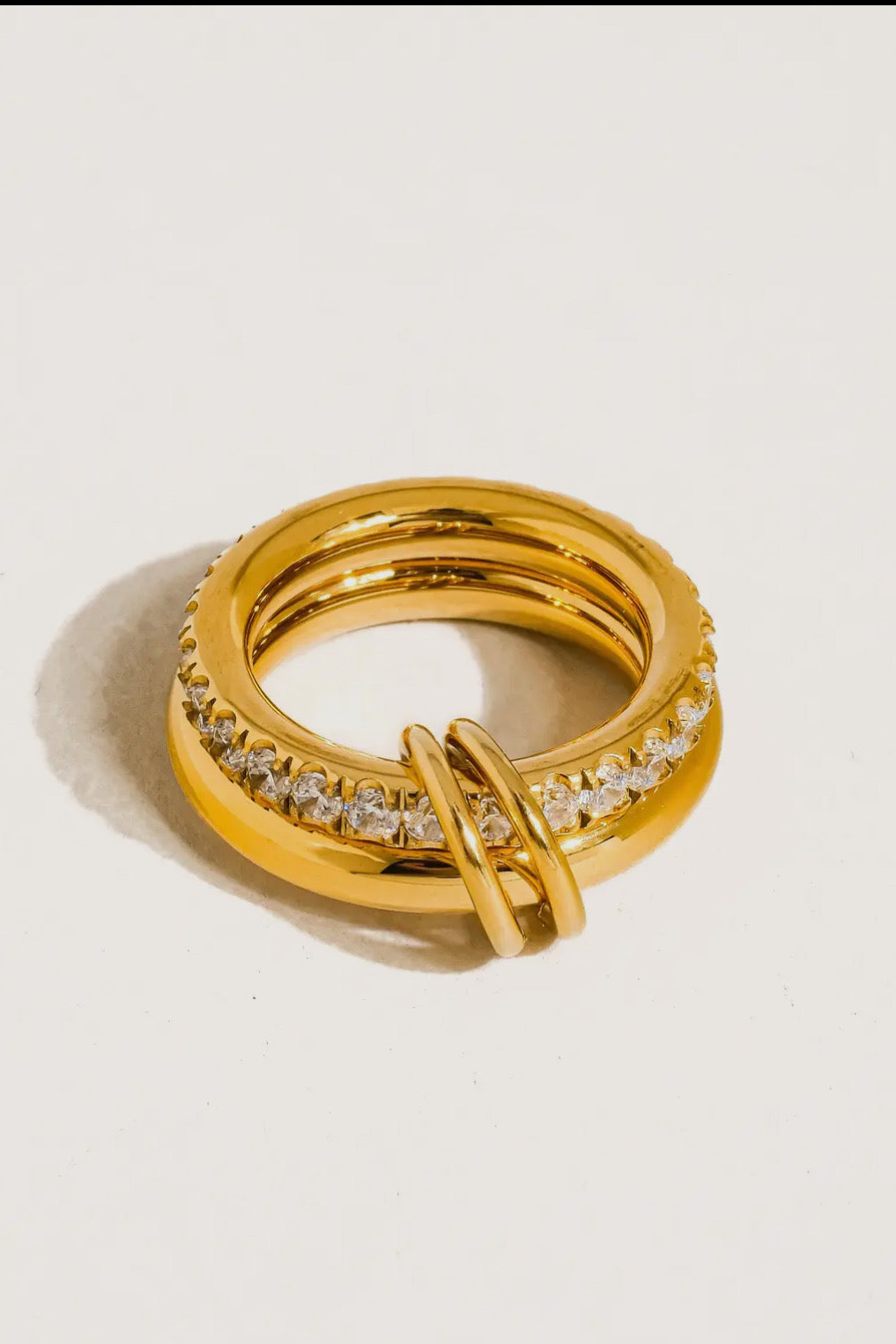 Jasmine 18K Gold Plated Stainless Steel Cz Double Hoop Ring, Gold