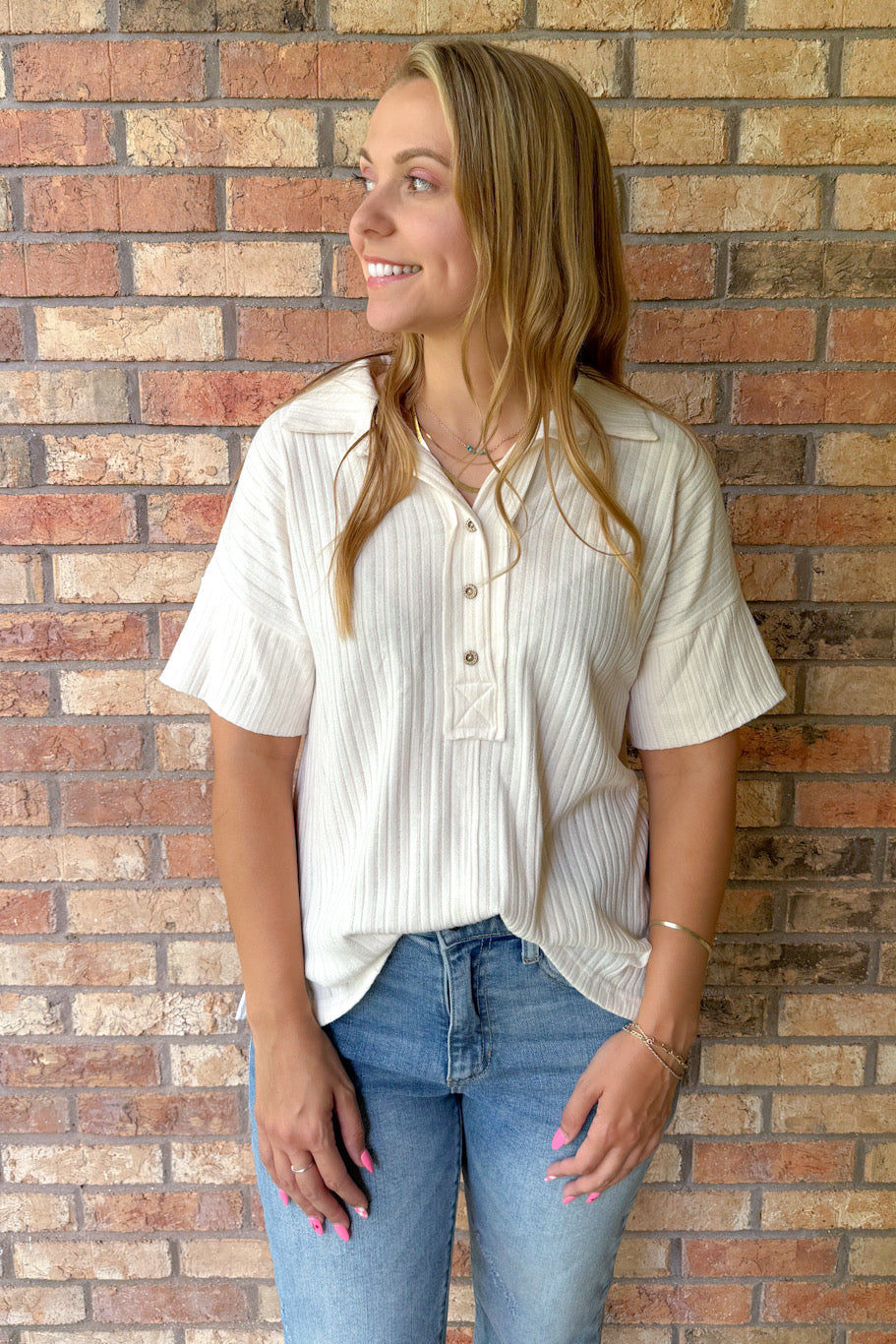 Promising Future Collard Top, Cream