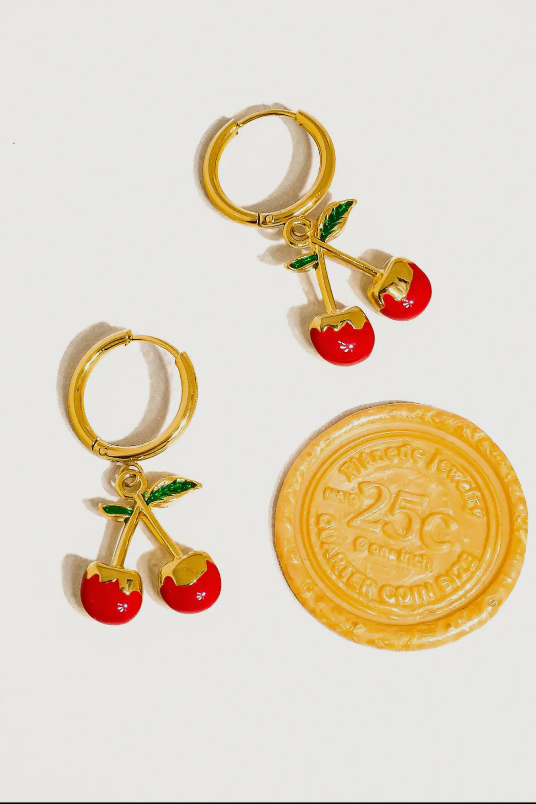 Pretty Please 18K Gold Plated Stainless Steel Cherry Earrings, Gold