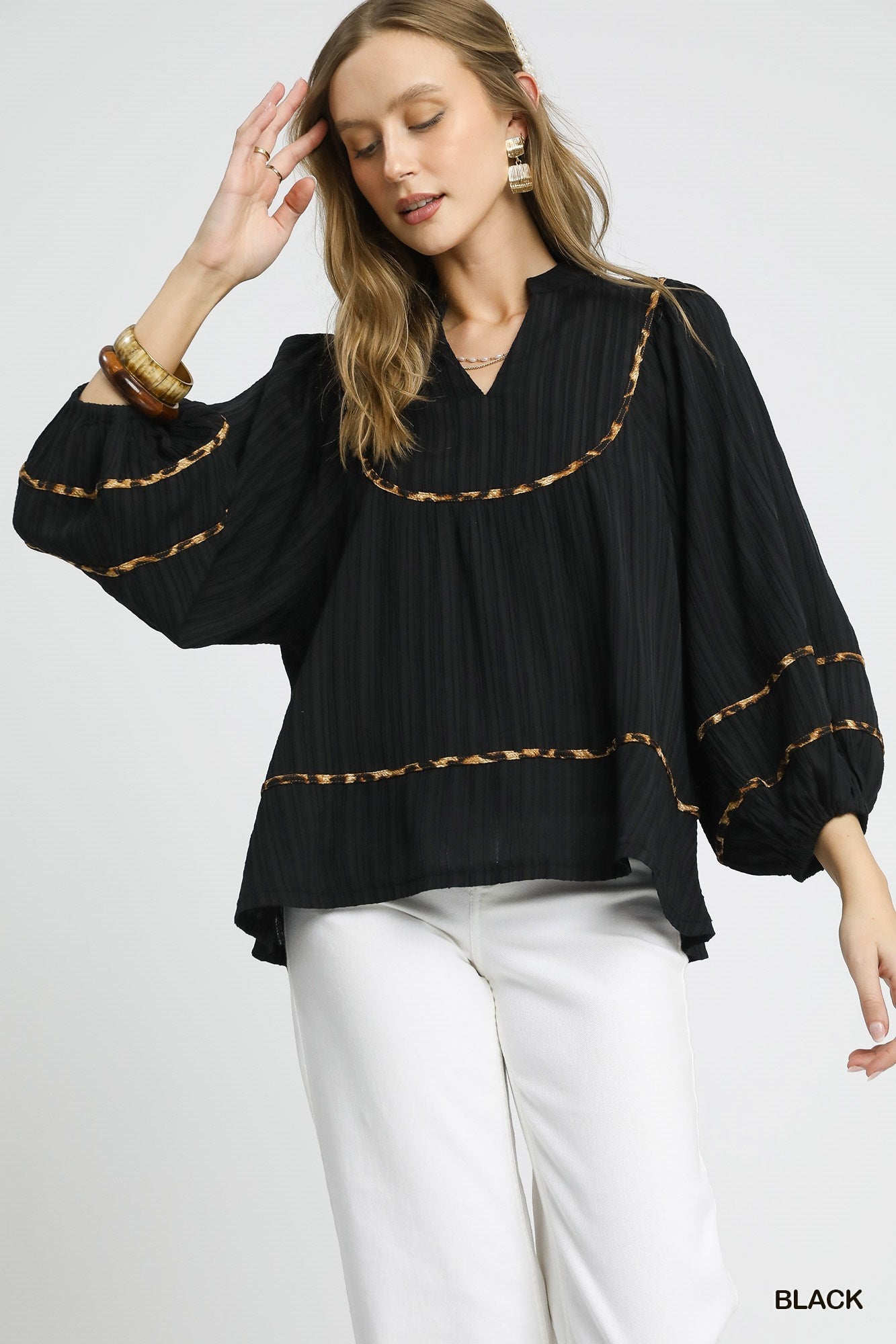 Feline Good Texture Fabric Leopard Print Top, Black