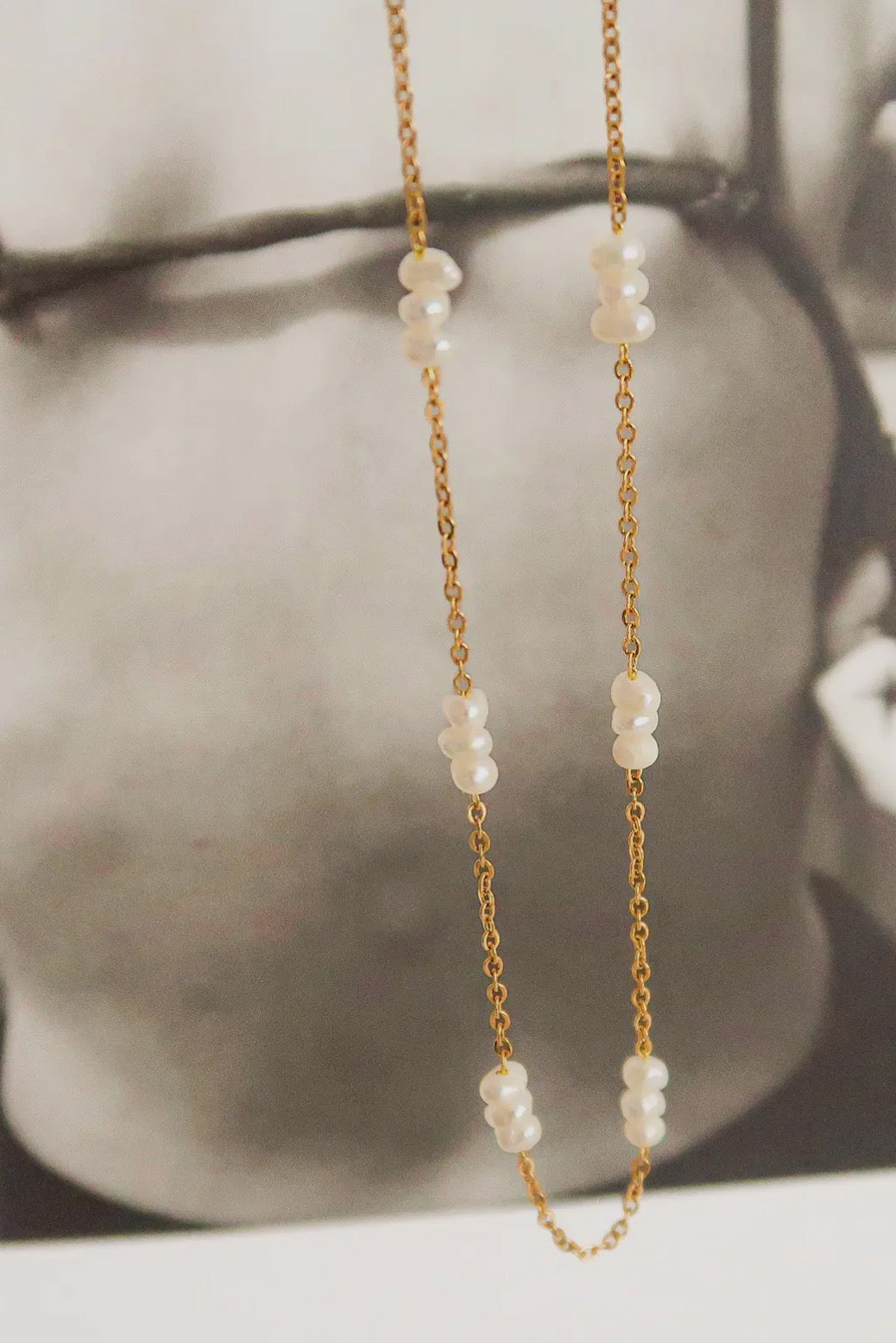 Layla Petite Multi Pearl Choker 18K Gold Plated Stainless Steel Necklace, Gold