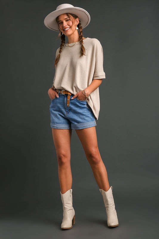 Better Than Ever Oversized Waffle Knit Top, Natural