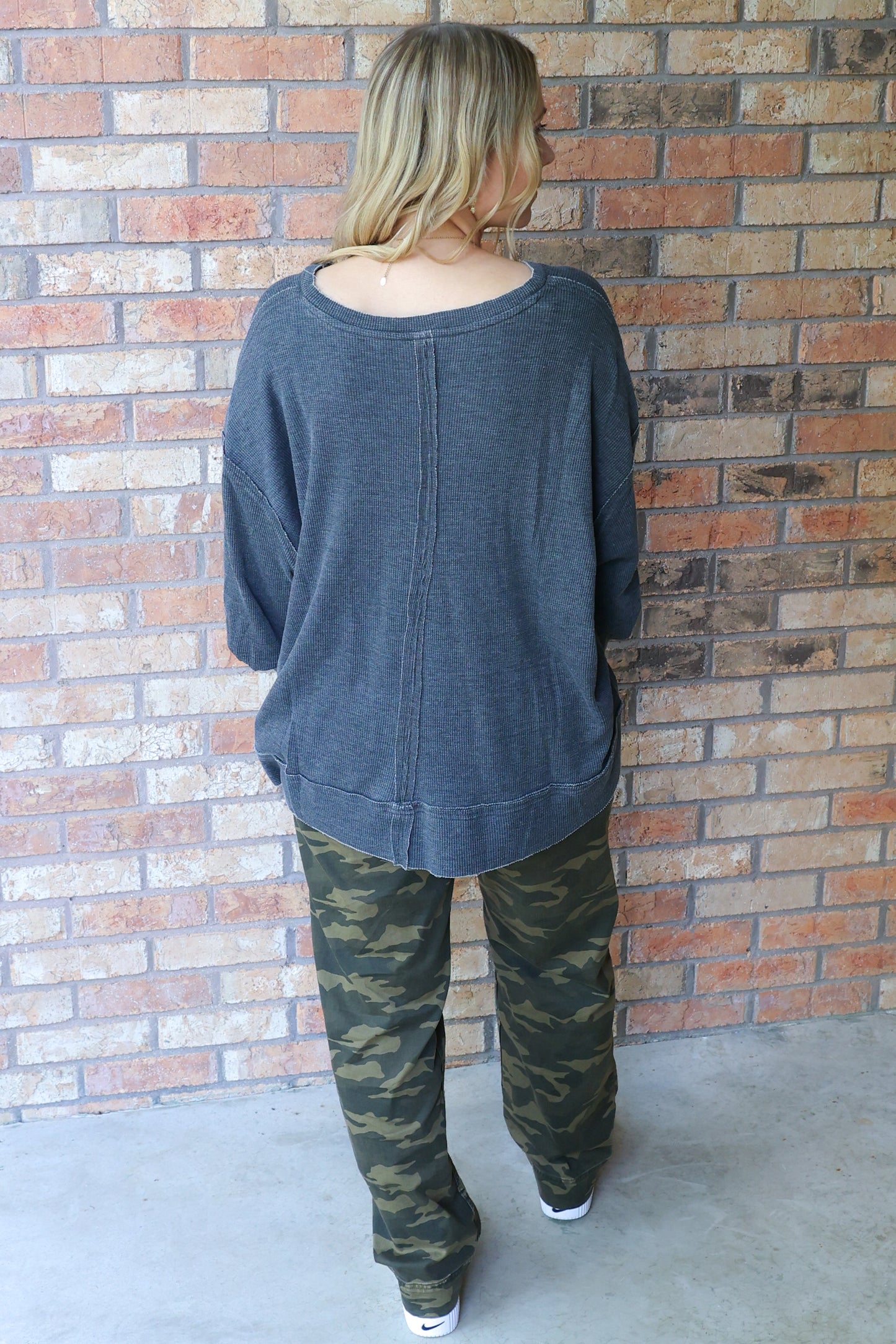 Comfort is Key Cotton Blend Waffle Knit Oversized Top, Black