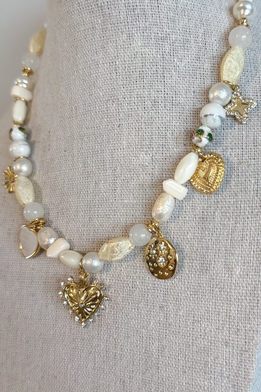 Heaven Sent Mixed Beads Charm Necklace, Gold