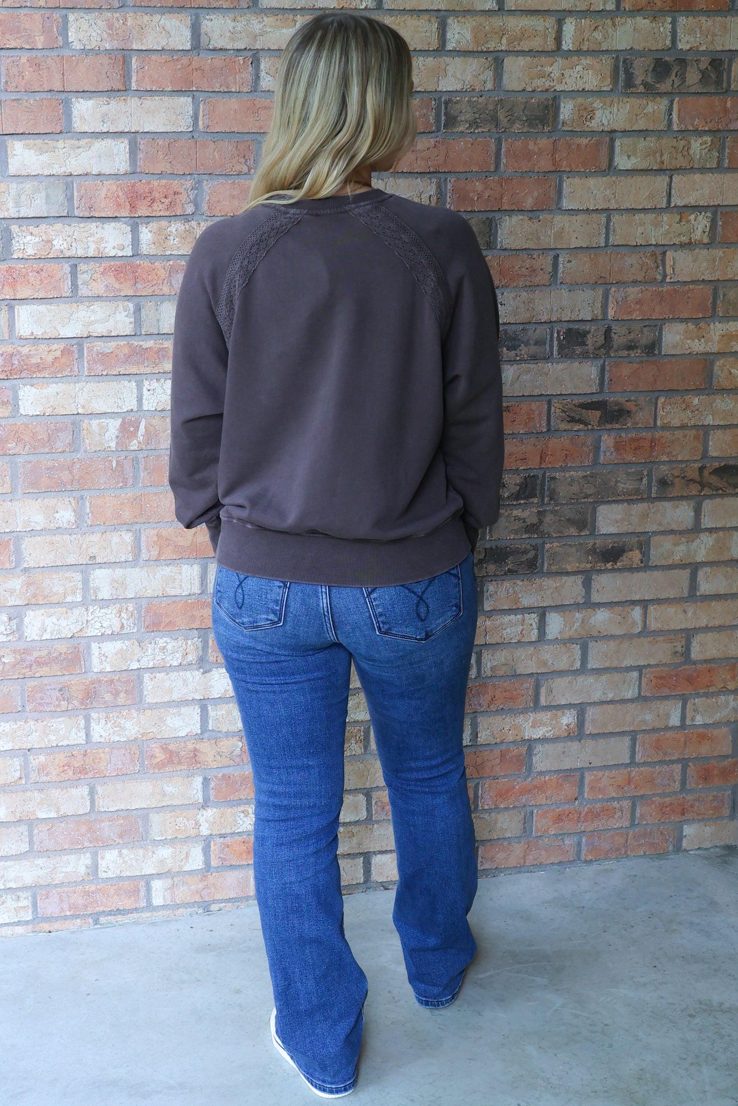 Morning Coffee Soft Bloom Mineral Wash Lace Pullover, Espresso