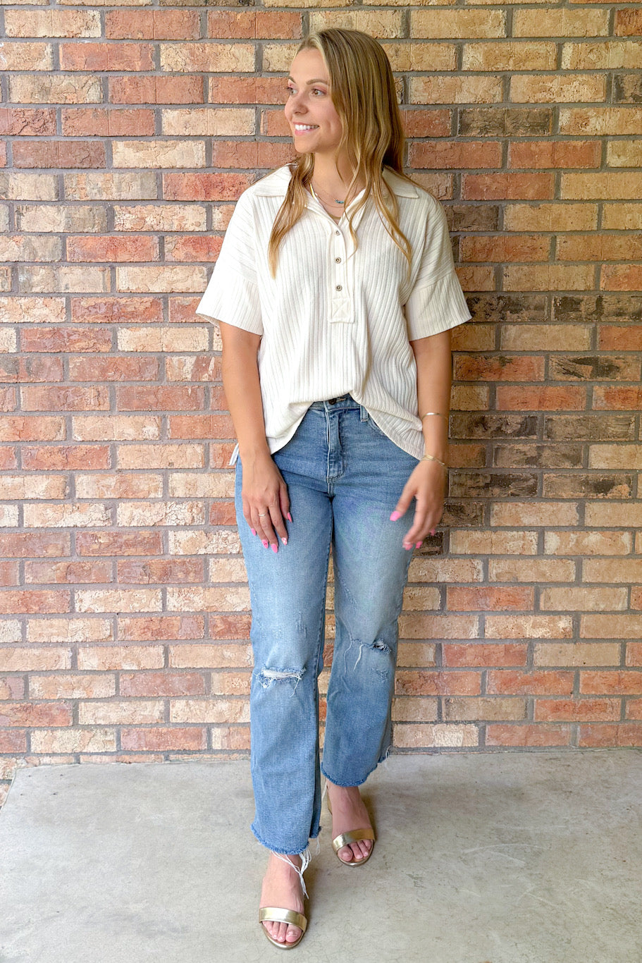 Promising Future Collard Top, Cream