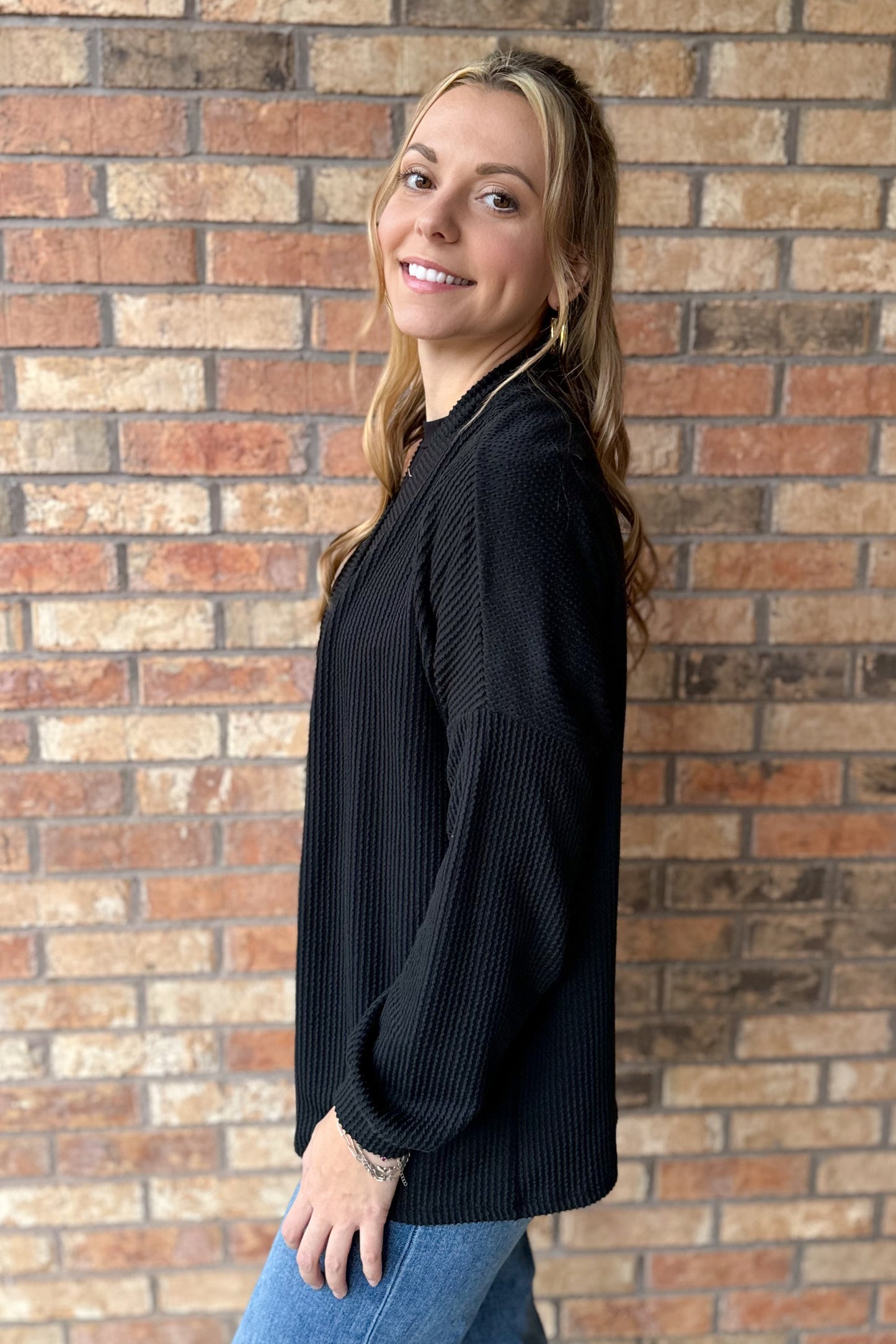 Road Less Traveled Ribbed Crop Cardigan, Black