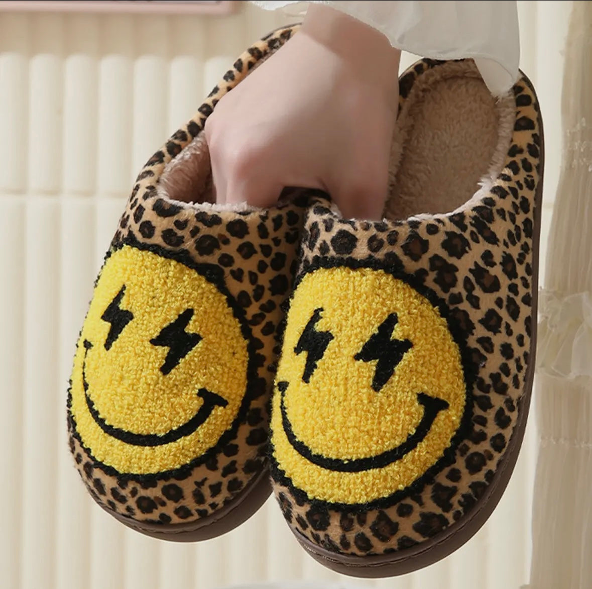 Leopard Smiley Face Slippers