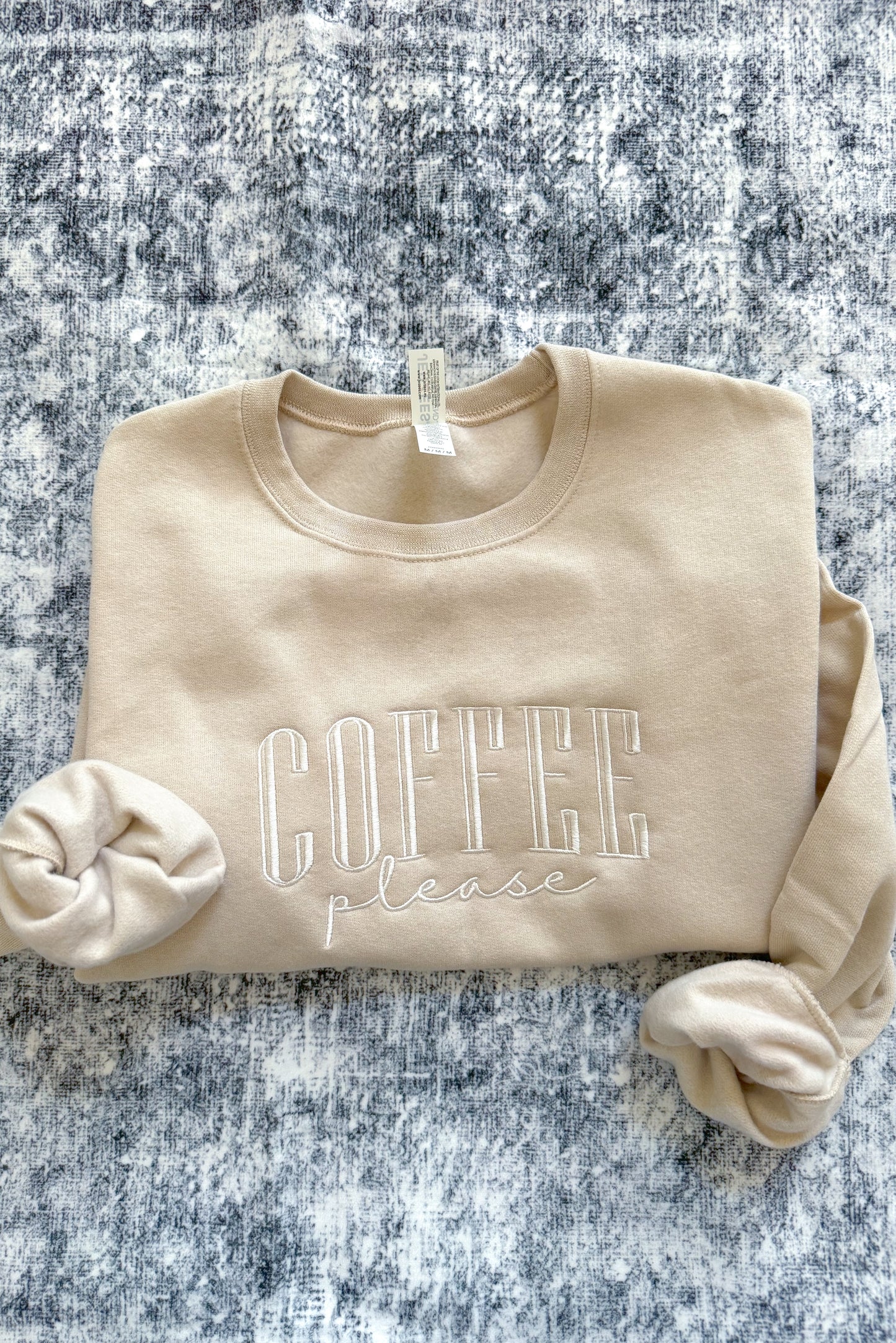 Coffee Please Embroidered Sweatshirt, Sand