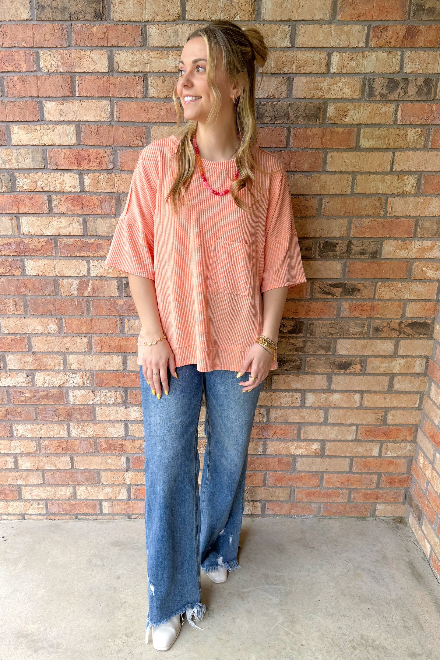 Dream Come True Relaxed Pocket Top, Champagne Peach