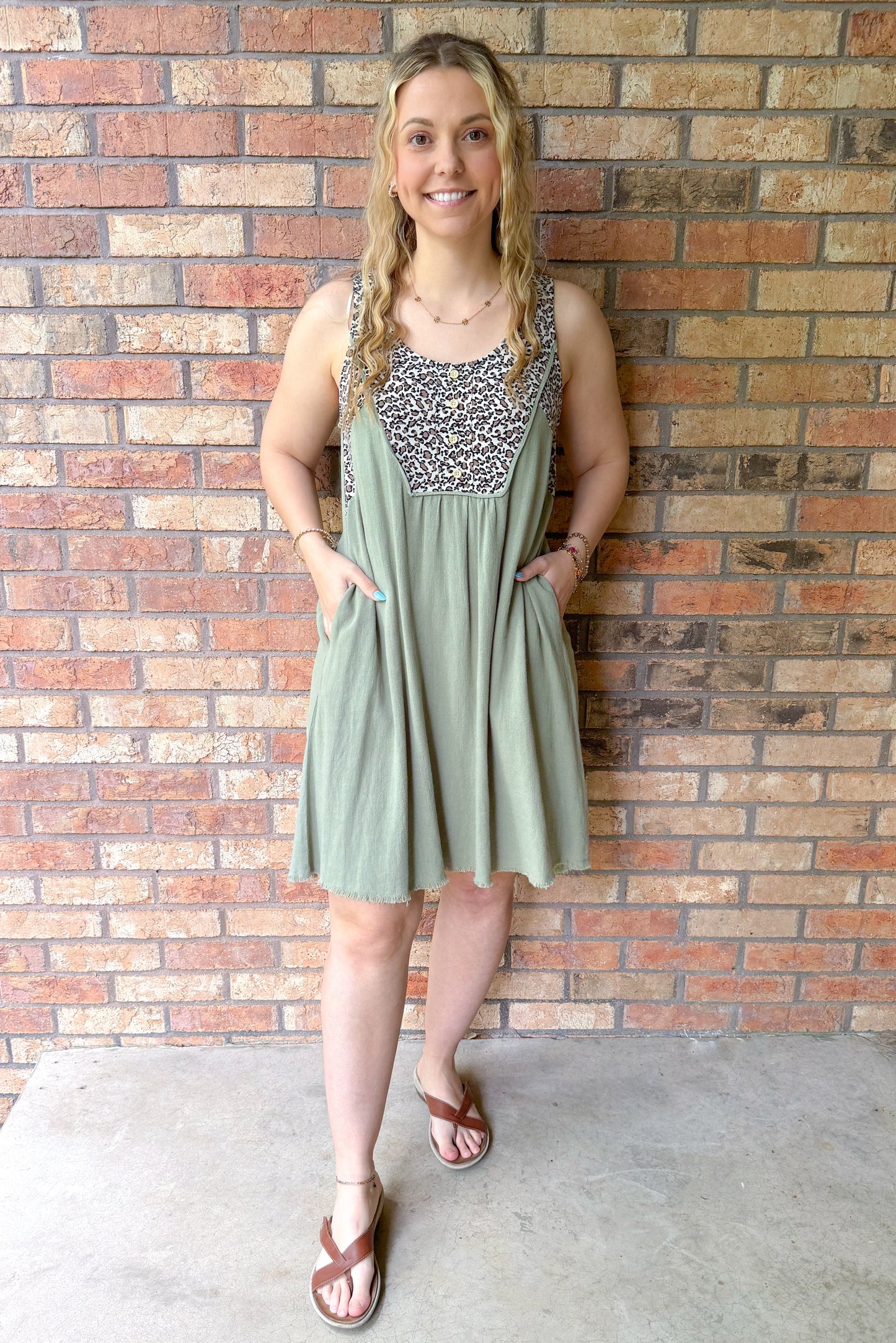 Be Fearless Leopard Print Dress, Sage