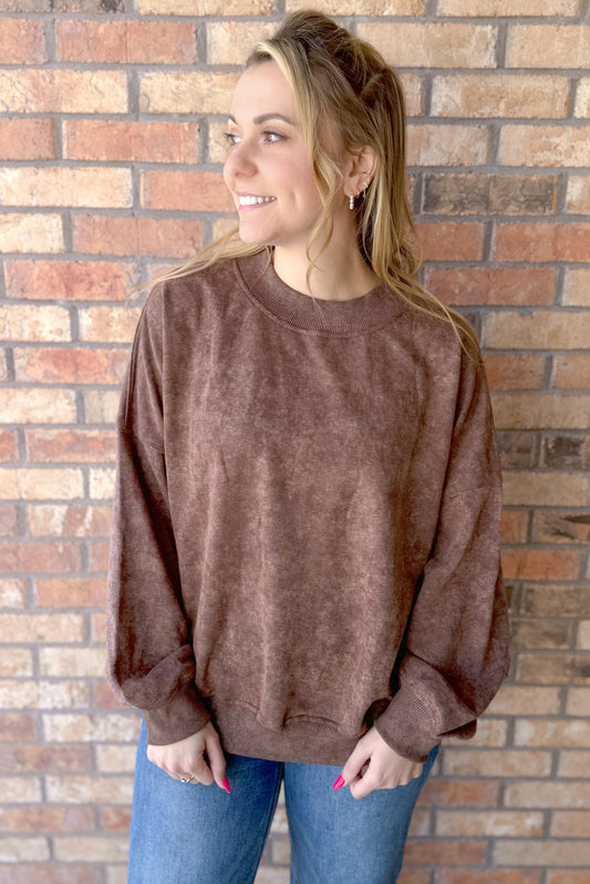 Feels Like Home Vintage Wash Crewneck, Brown