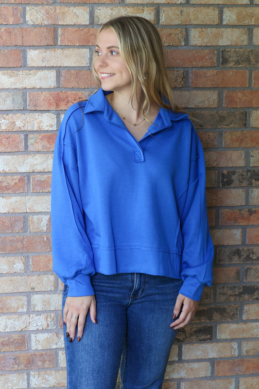 Fresh Breeze Luxeknit On-The-Go Collared Pullover, Ocean