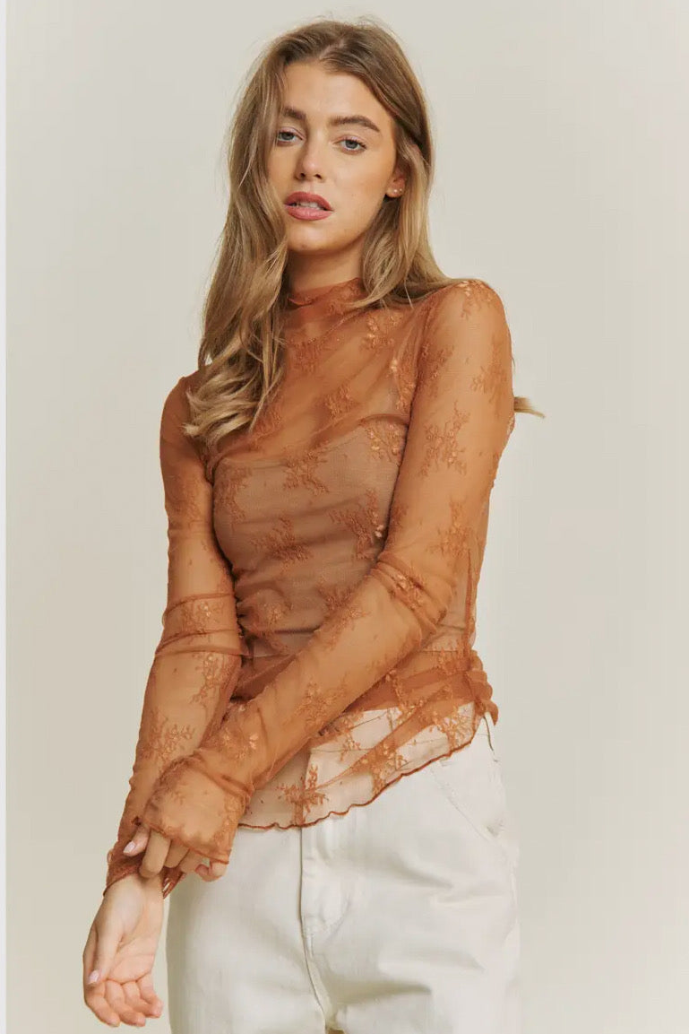 So Sweet Lace See Through Layering Top, Caramel