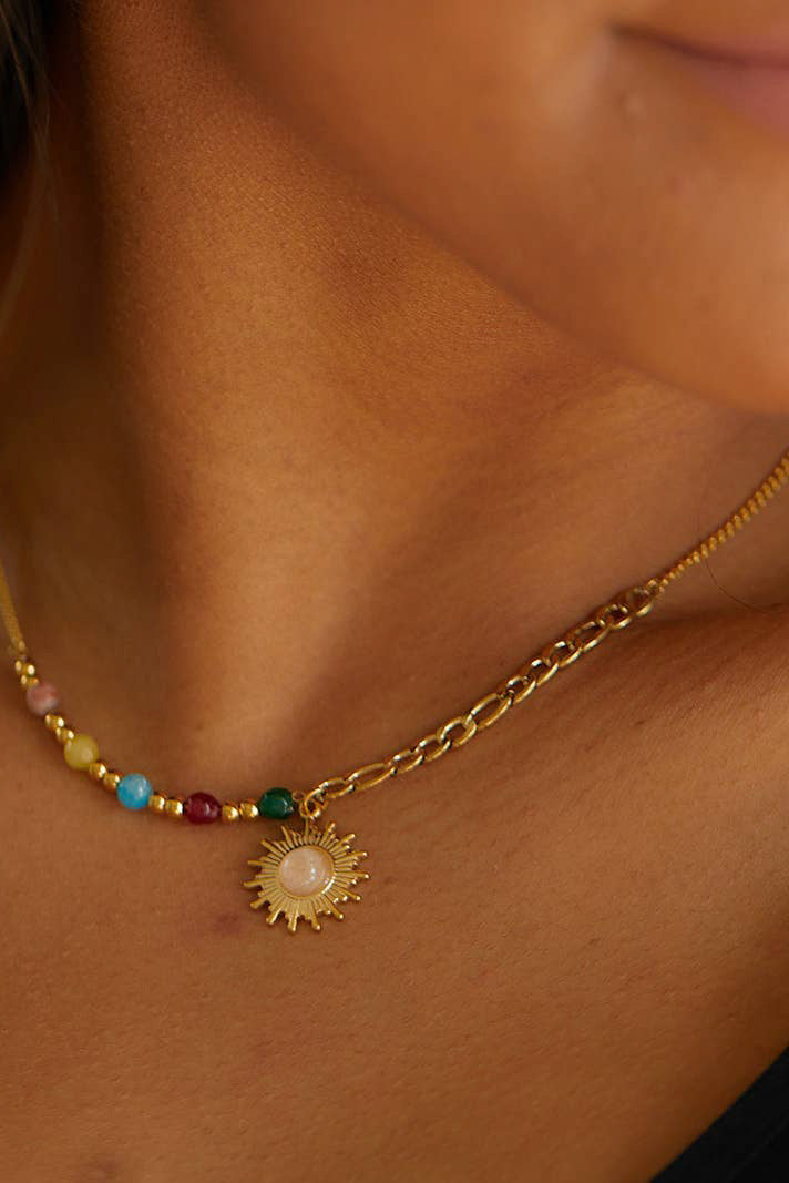 Solstice Pendant 18K Gold Plated Stainless Steel Necklace, Gold