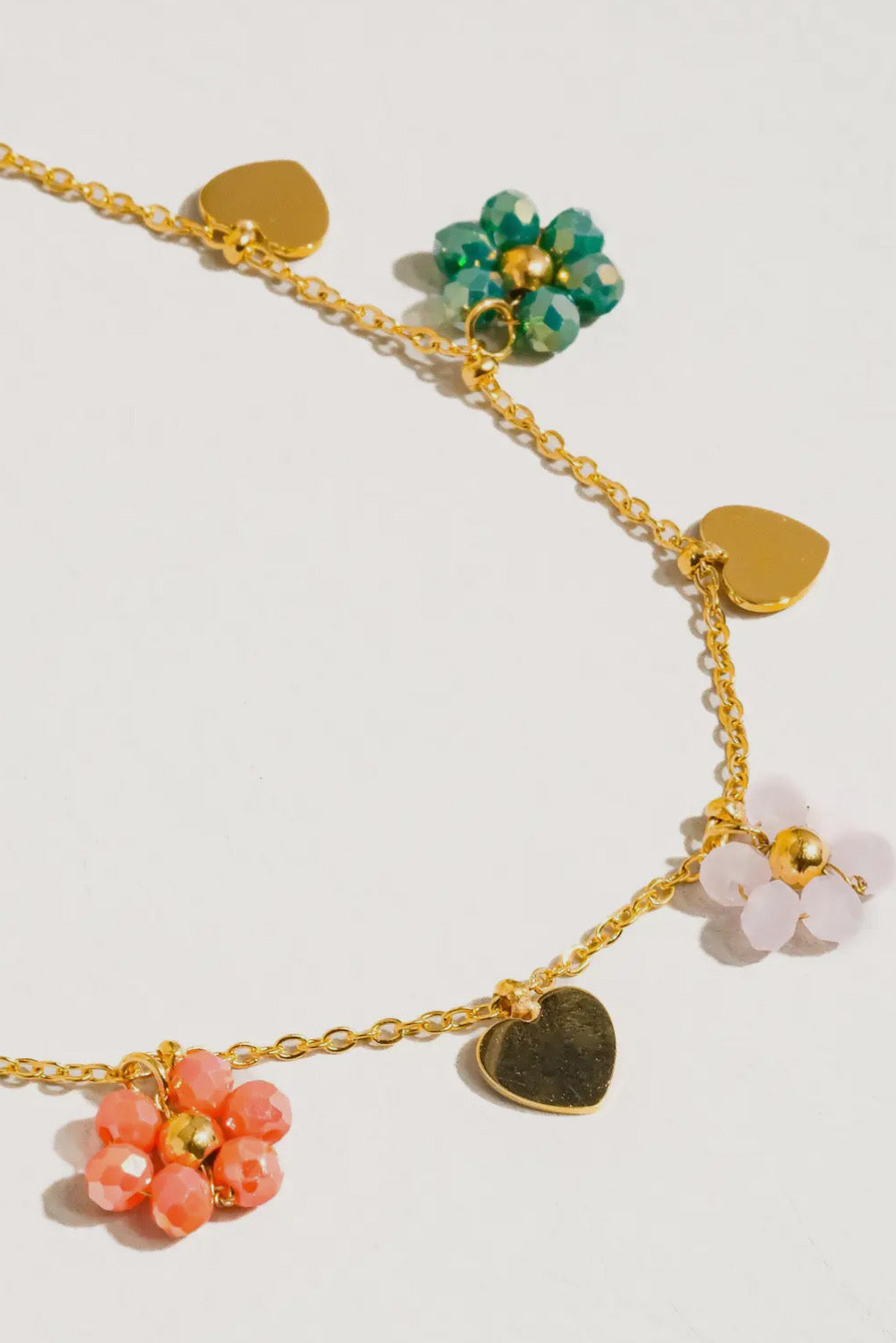 Hello Miss Flower & Hearts 18K Gold Plated Stainless Steel Necklace, Gold