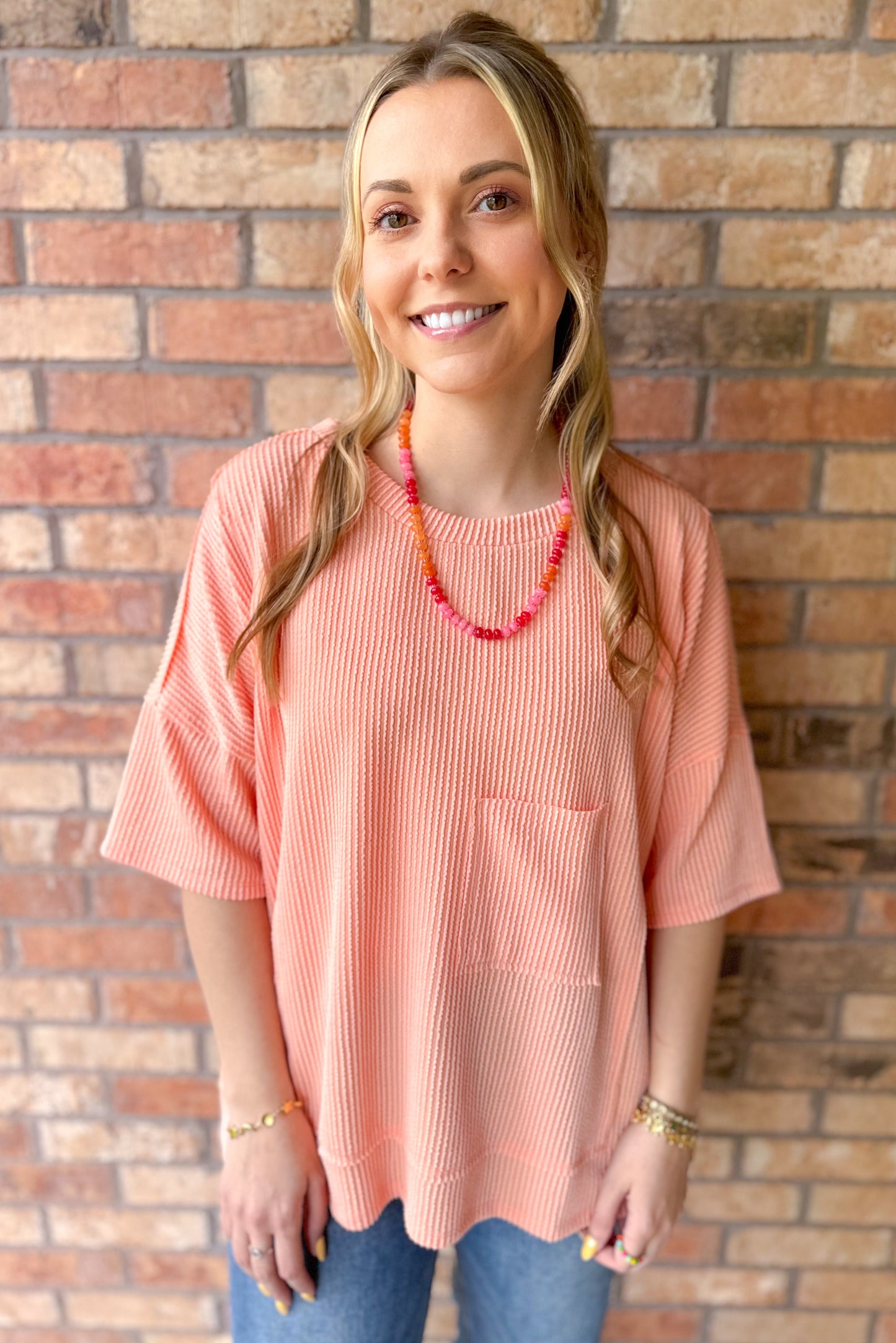 Dream Come True Relaxed Pocket Top, Champagne Peach
