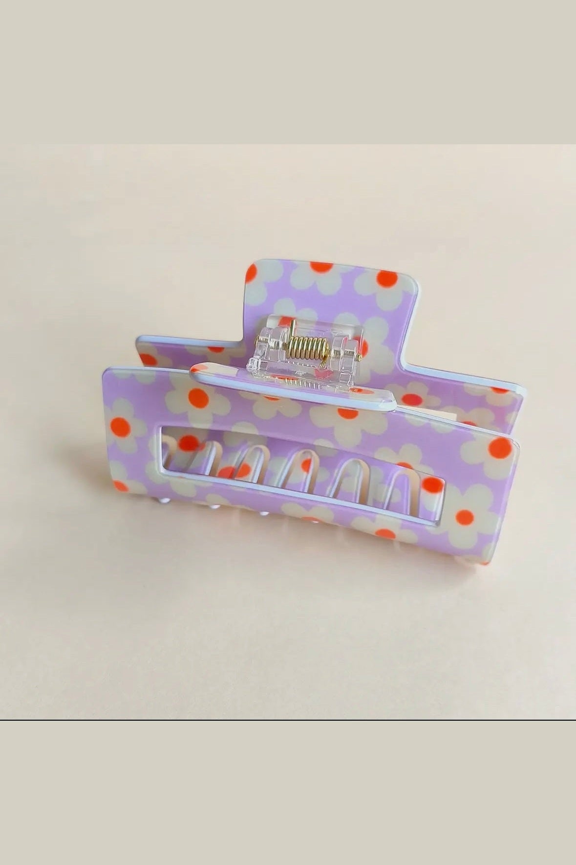 Flower Floral Print Hair Claw Clip, Purple