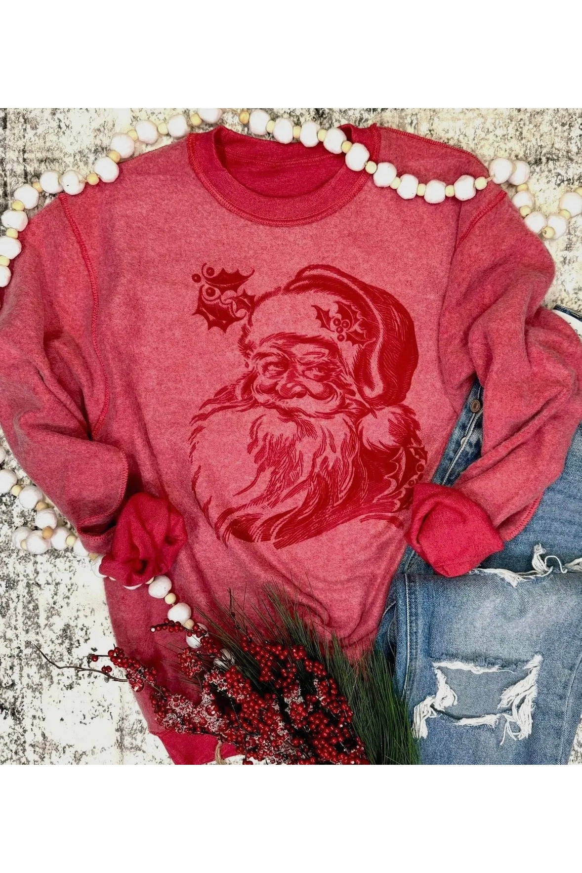 Vintage Inside Out Christmas Santa Crewneck, Heather Red