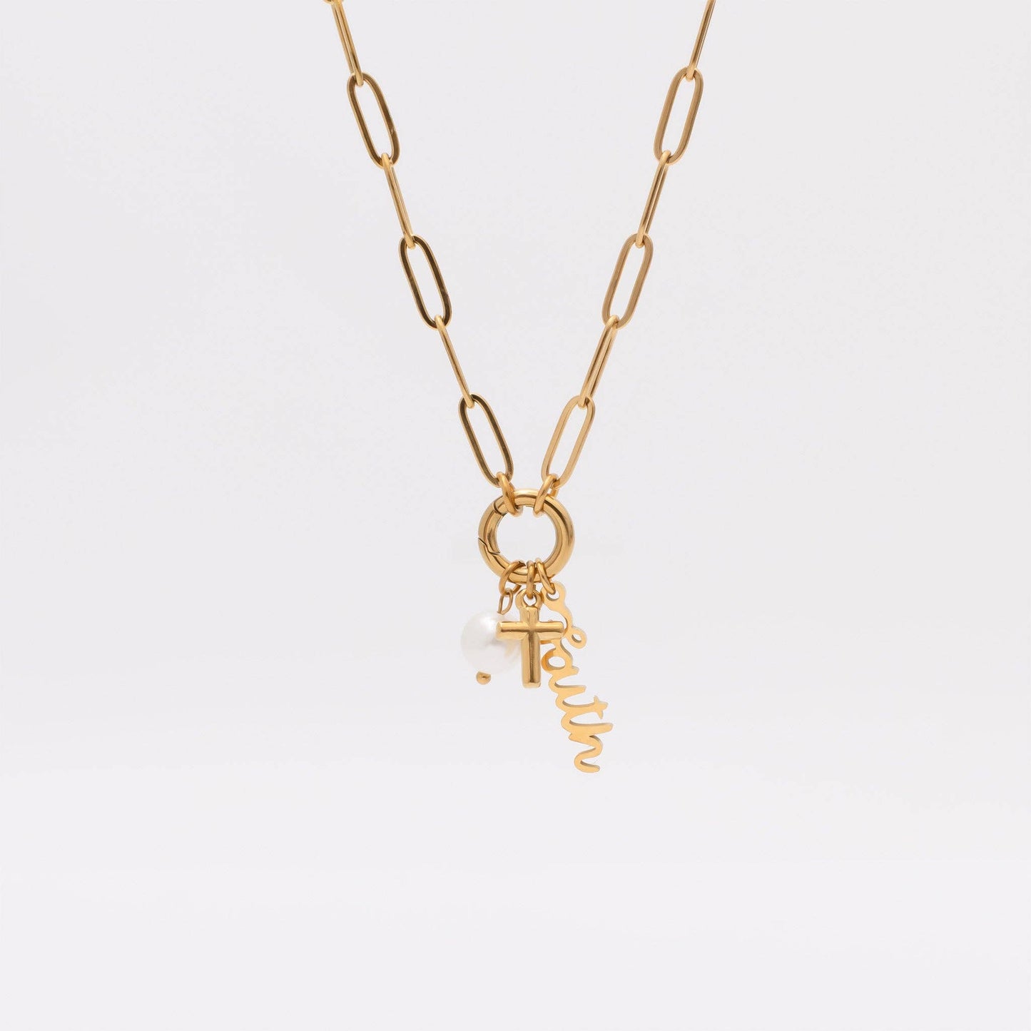 Just Have Faith 18K Gold Plated Stainless Steel Charm Holder Necklace Set, Gold