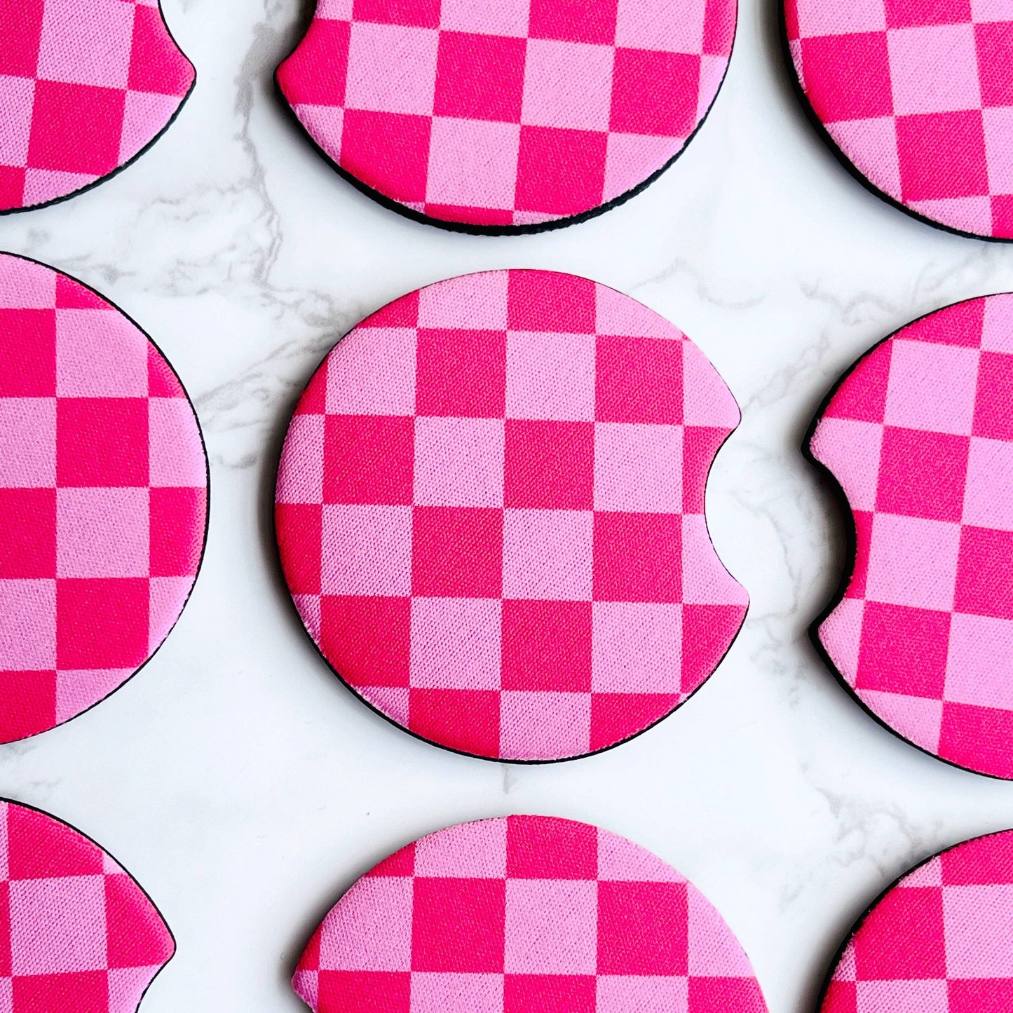 Pink Checkerboard Design Car Coasters