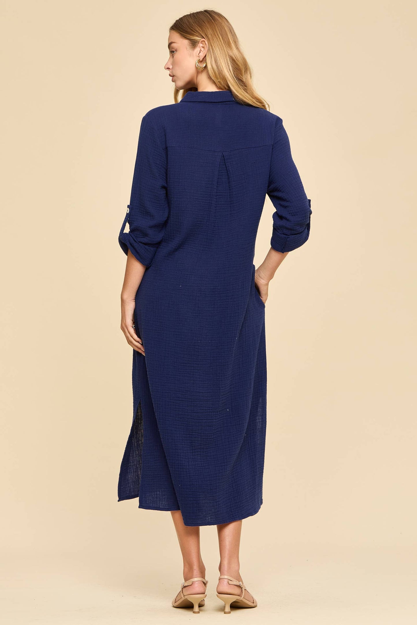 Soak Up The Sun Breathable Cotton Button-Down Duster, Navy