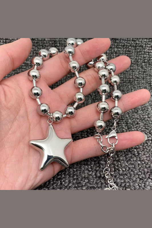 Serena 18K Gold Plated Stainless Steel Star Necklace, Silver