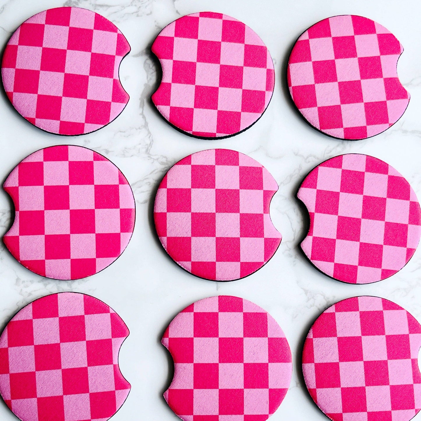 Pink Checkerboard Design Car Coasters