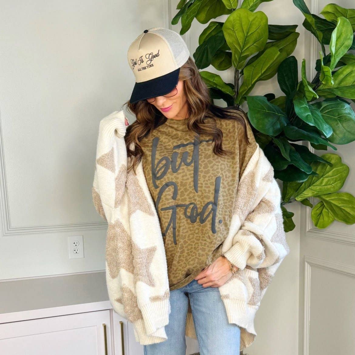 But God Leopard Puff Tee, Brown