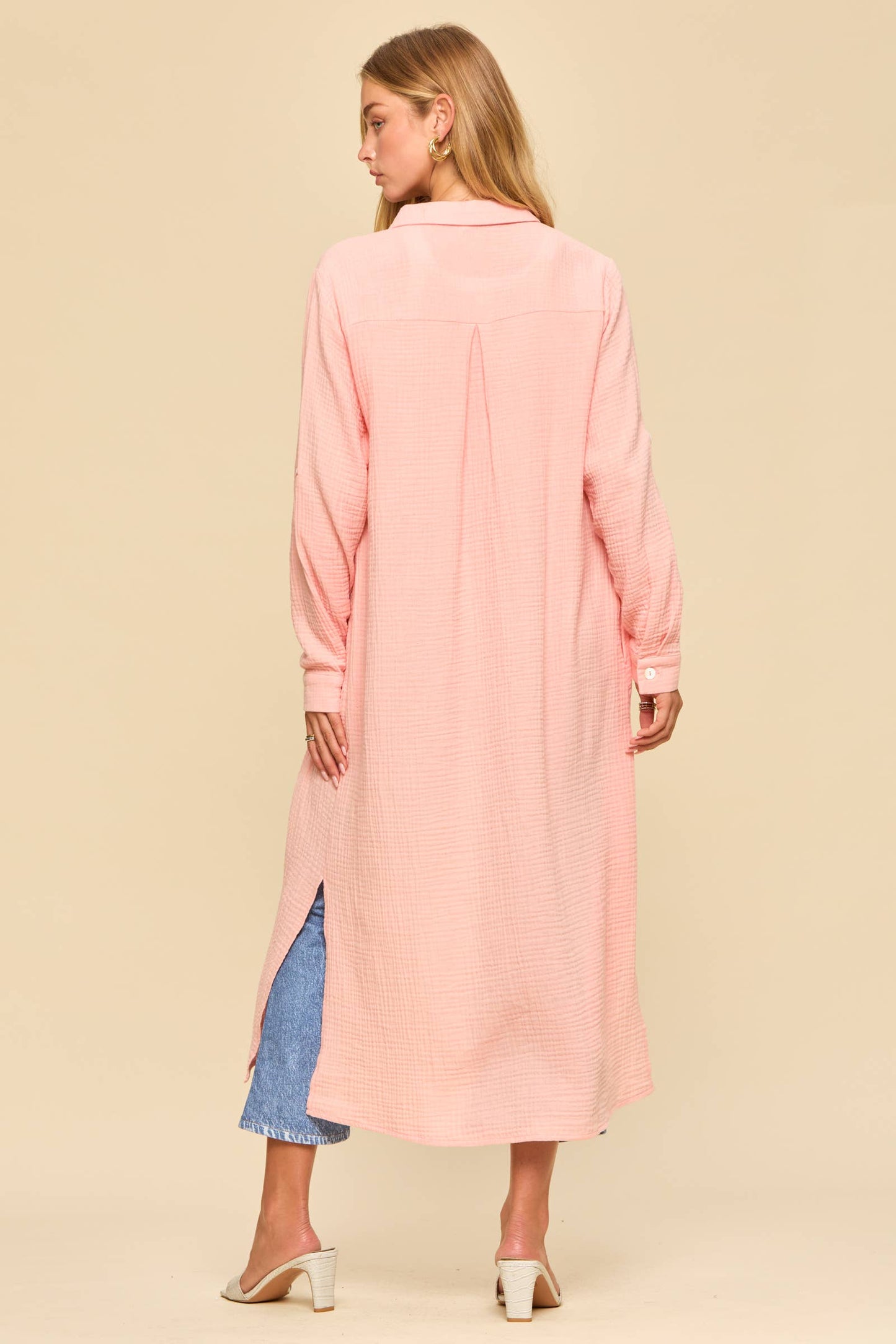 Soak Up The Sun Breathable Cotton Button-Down Duster, Peach