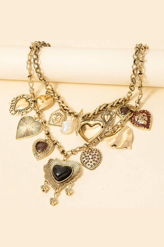 Keep Them Guessing Assorted Charms Statement Necklace, Gold
