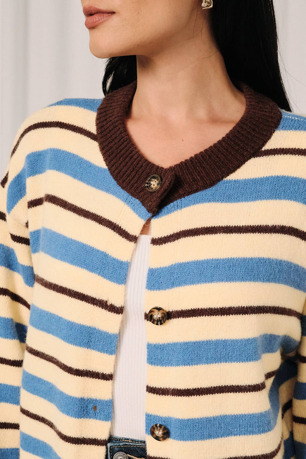 Don't Dream It's Over Striped Button Down Sweater Cardigan, Lemon/Multi