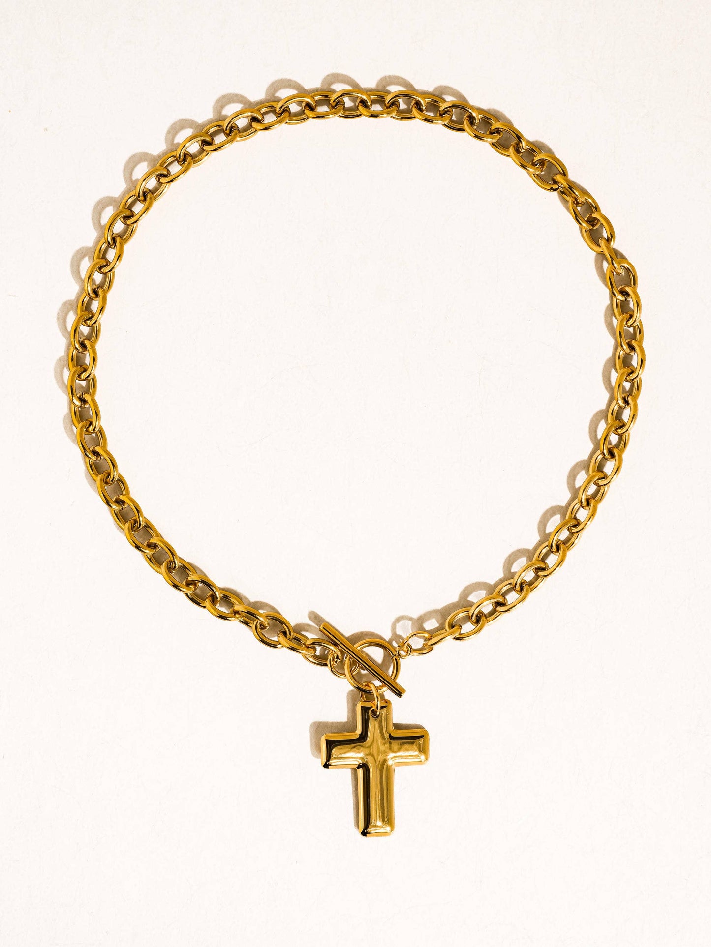 Trinity 18K Gold Plated Stainless Steel Cross Pendant Necklace, Gold