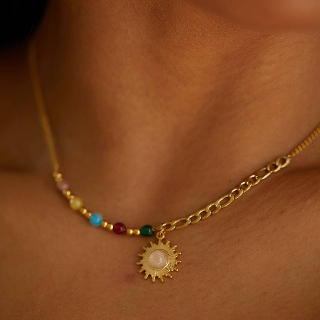Solstice Pendant 18K Gold Plated Stainless Steel Necklace, Gold