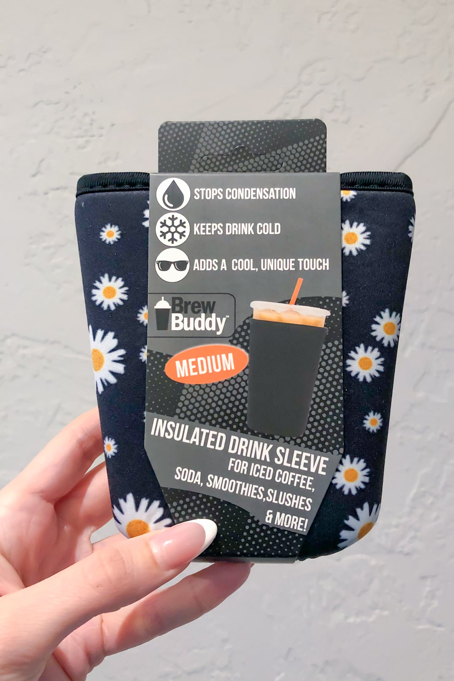 Medium Brew Buddy Insulated Iced Coffee Sleeve - Black Daisy