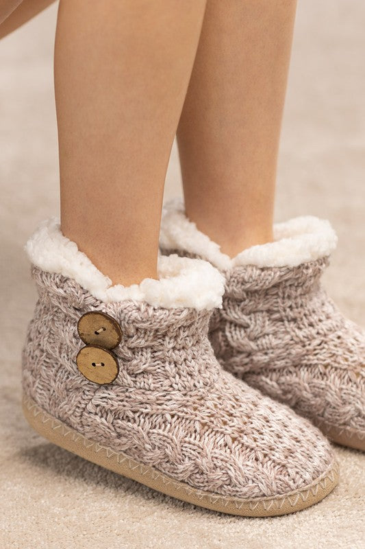 Comfy Cozy Hand Knitted Coconut Button Slippers, Mauve
