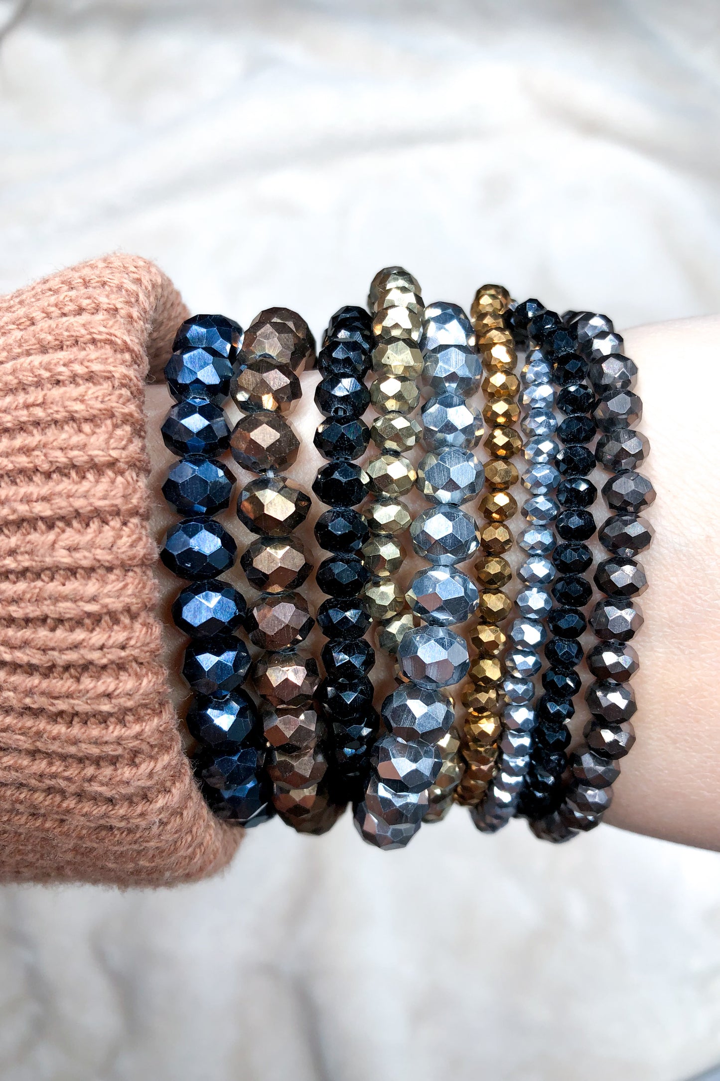 Glamours Nights Glass Bead 9 Piece Bracelet Set, Multi