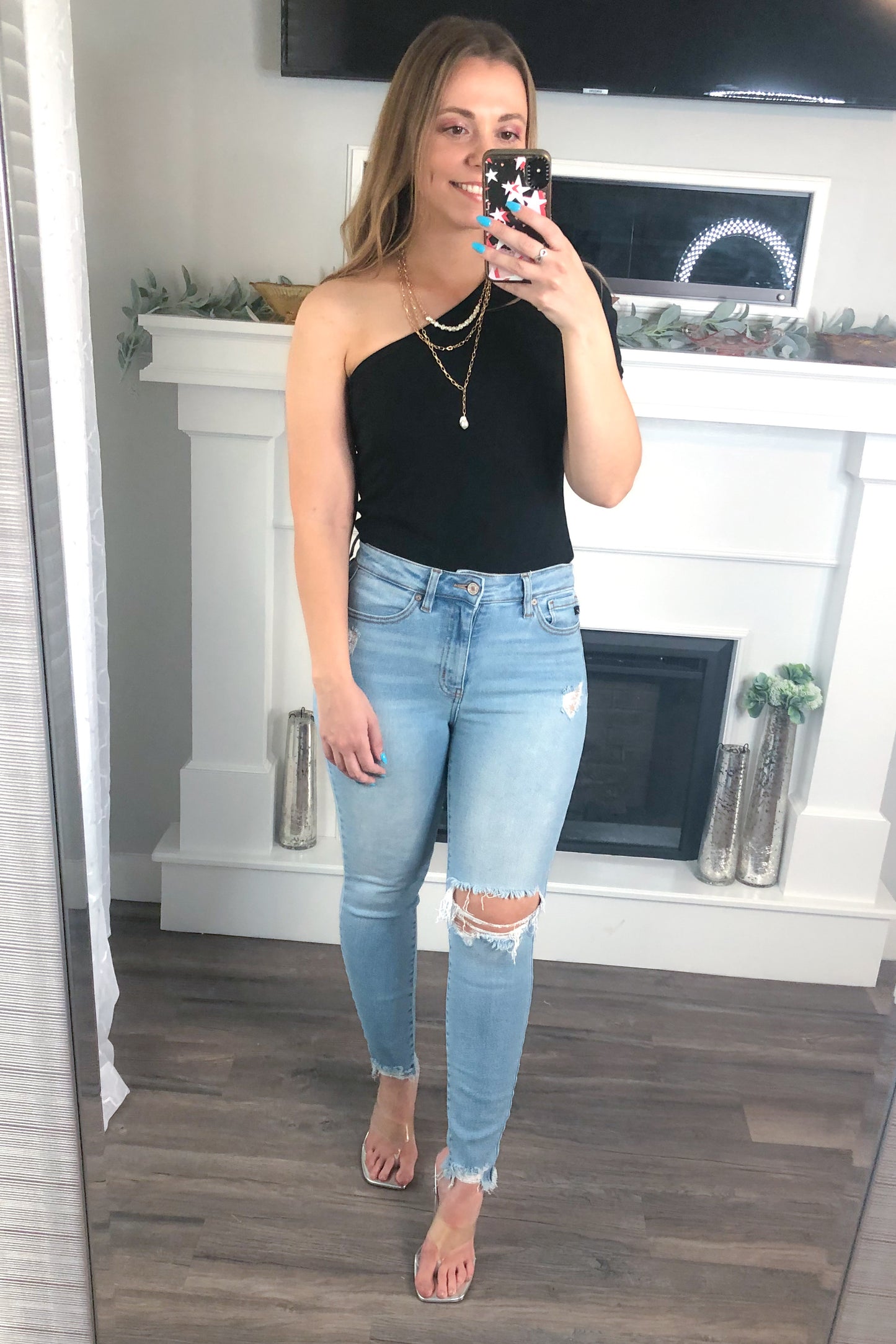 Classy Lady One Shoulder Puff Sleeve Top, Black