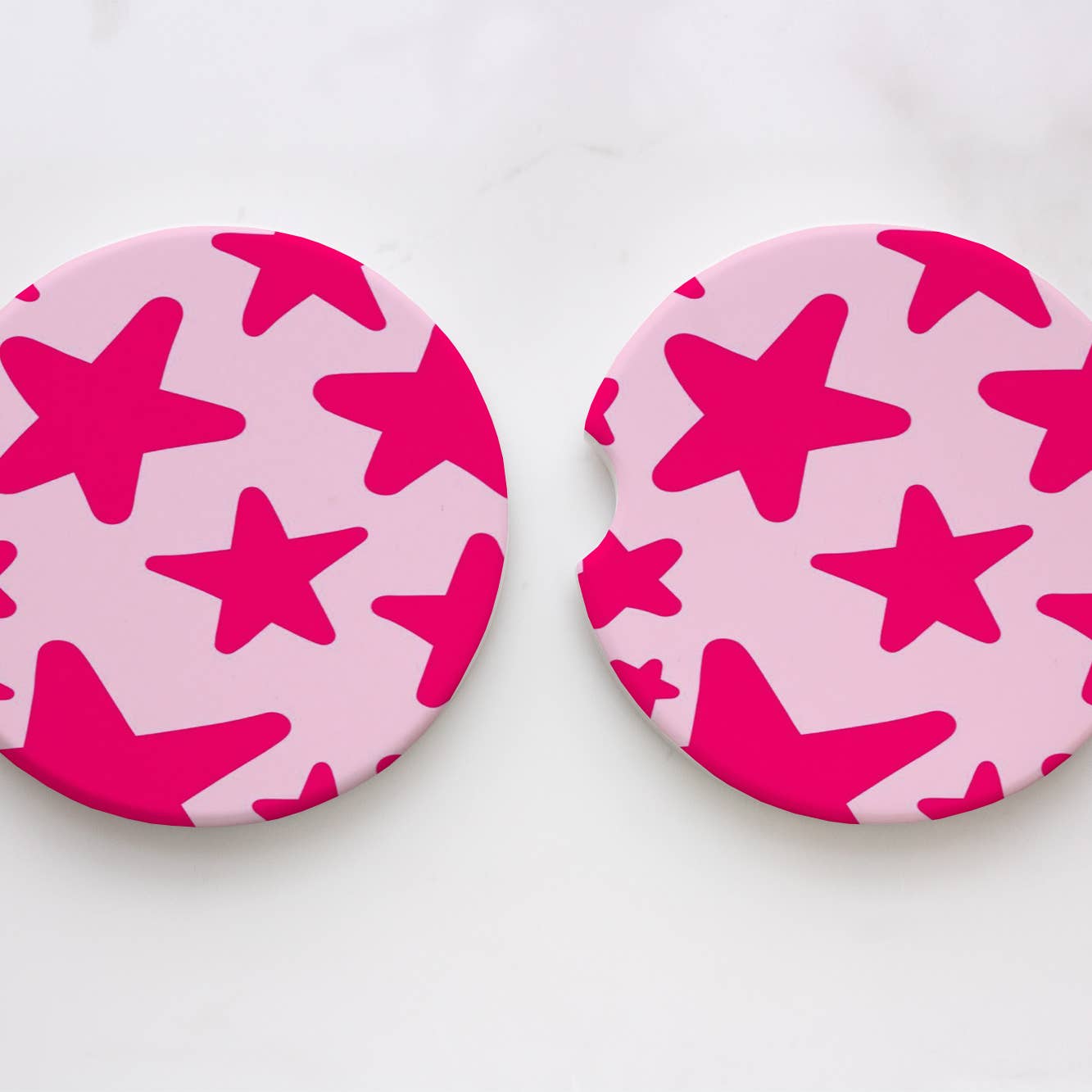 Neon Pink Stars Car Coasters